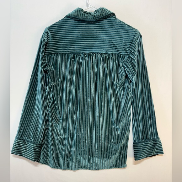 Anthropologie Green Velvet Striped Shirt - Picture 2 of 8